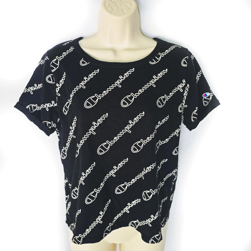 Champion Black Graphic Tee - Stylish Casual Top